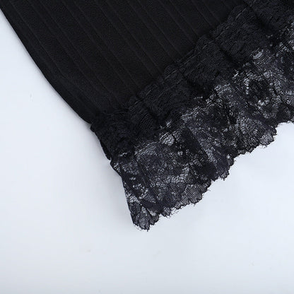 Long flared sleeve ruffle lace hem top  | Festival Outfits Women