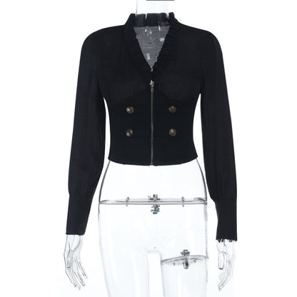 Long sleeve zip-up v neck top  | Festival Outfits Women