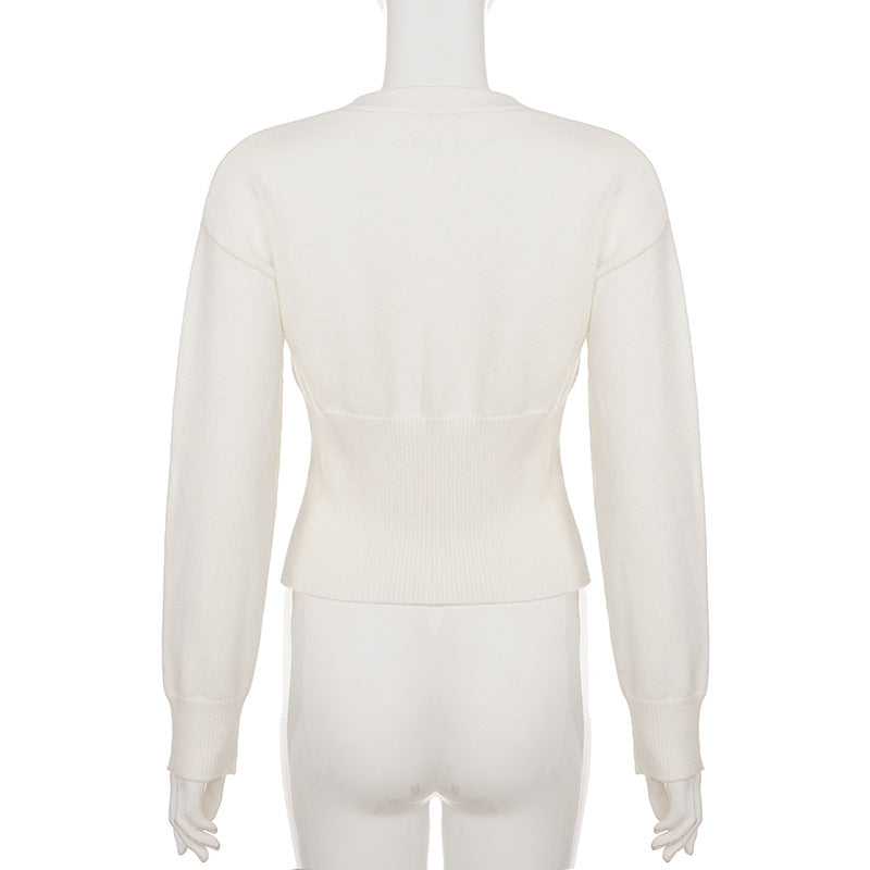 Long sleeve v neck button knitted top  | Festival Outfits Women
