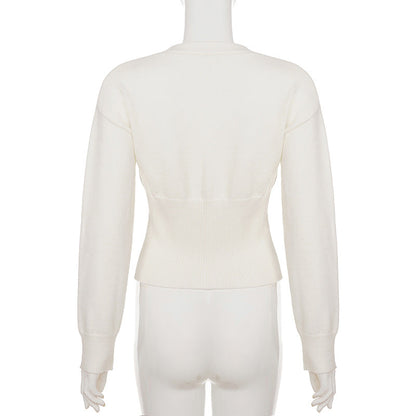 Long sleeve v neck button knitted top  | Festival Outfits Women