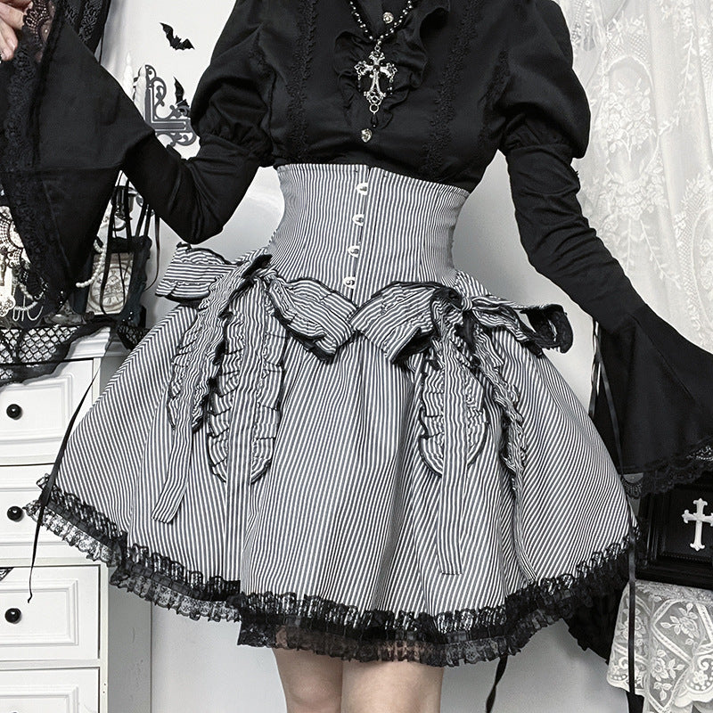 Striped print lace hem bowknot mini skirt  | Festival Outfits Women