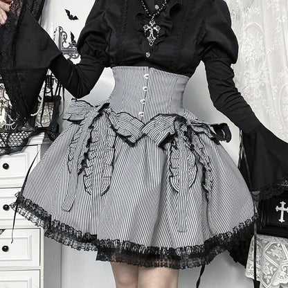 Striped print lace hem bowknot mini skirt  | Festival Outfits Women