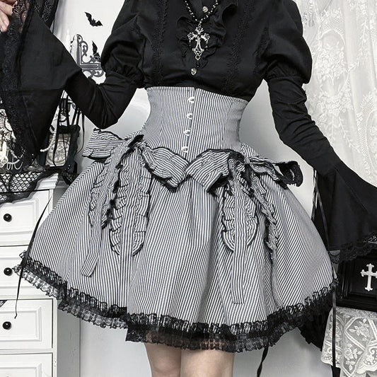 Striped print lace hem bowknot mini skirt  | Festival Outfits Women