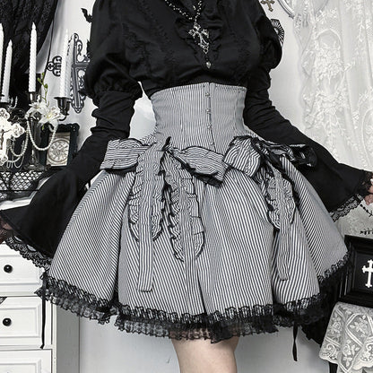 Striped print lace hem bowknot mini skirt  | Festival Outfits Women