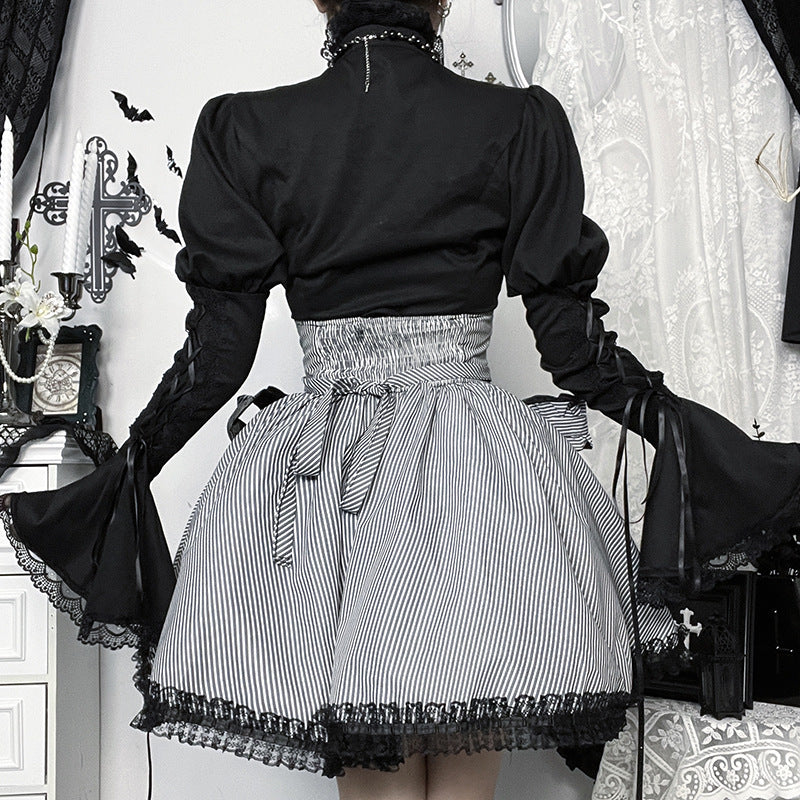 Striped print lace hem bowknot mini skirt  | Festival Outfits Women