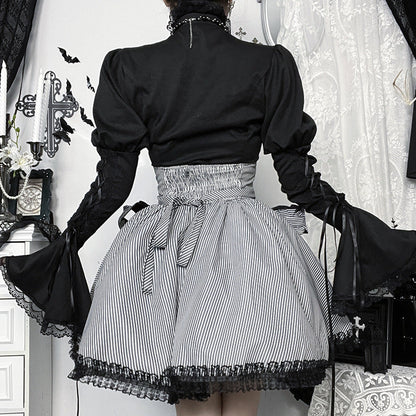 Striped print lace hem bowknot mini skirt  | Festival Outfits Women