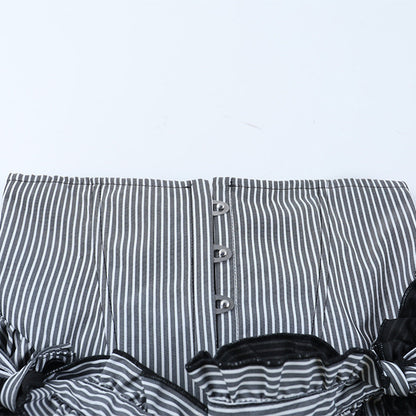 Striped print lace hem bowknot mini skirt  | Festival Outfits Women