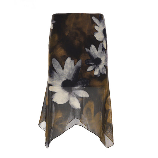 Mesh flower print contrast mini skirt  | Festival Outfits Women