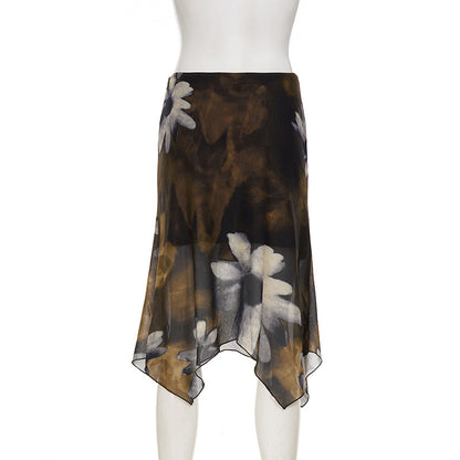 Mesh flower print contrast mini skirt  | Festival Outfits Women