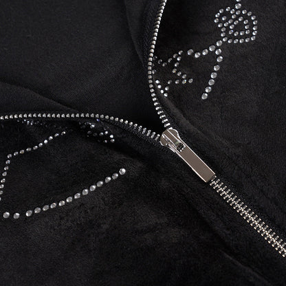 Hoodie long sleeve zip-up velvet beaded top  | Festival Outfits Women
