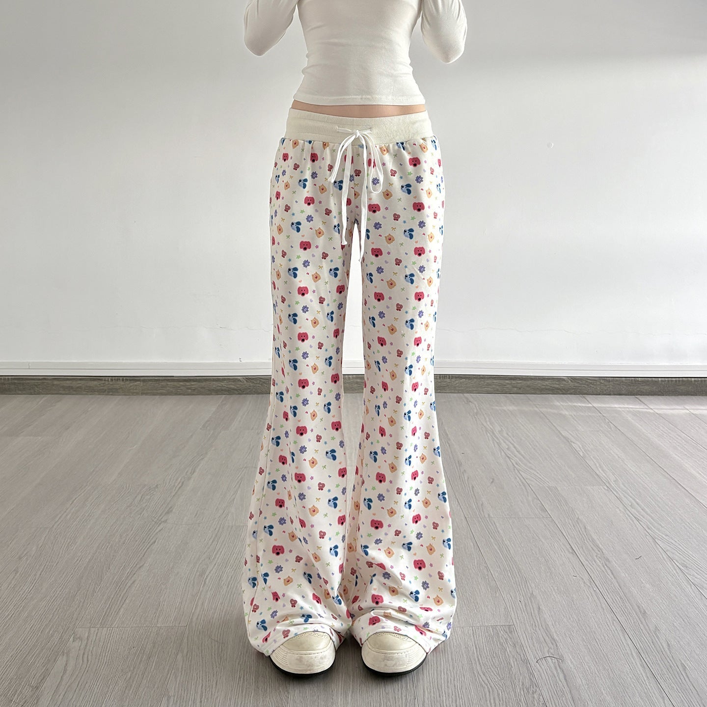 Drawstring print contrast low rise wide leg pant  | Festival Outfits Women