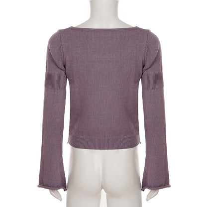 Knitted long sleeve v neck flower pattern top  | Festival Outfits Women