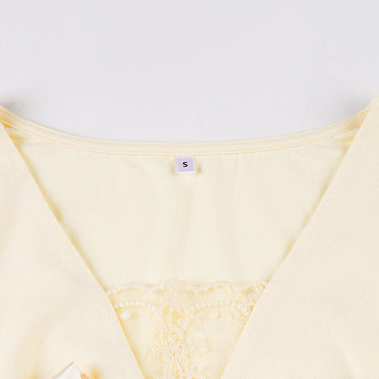 Bowknot long sleeve v neck lace top  | Festival Outfits Women