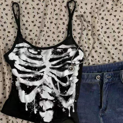 U neck skeleton print backless cami top  | Festival Outfits Women