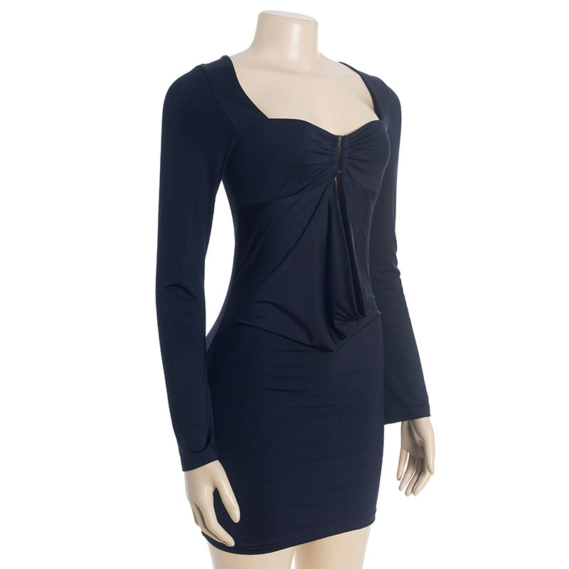 Hollow out long sleeve ruched solid cut out mini dress  | Festival Outfits Women