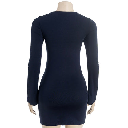 Hollow out long sleeve ruched solid cut out mini dress  | Festival Outfits Women