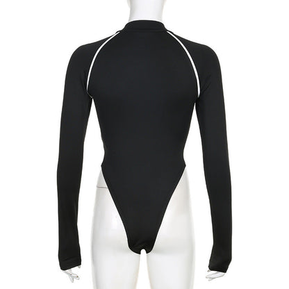 Long sleeve letter pattern high neck bodysuit  | Festival Outfits Women