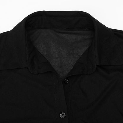 Long sleeve turnover collar button chiffon mini dress  | Festival Outfits Women