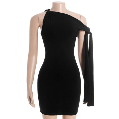 Self tie irregular one shoulder solid mini dress  | Festival Outfits Women