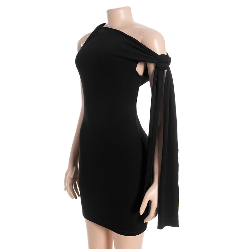 Self tie irregular one shoulder solid mini dress  | Festival Outfits Women