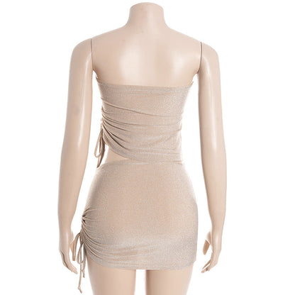 Drawstring ruched irregular tube mini skirt set  | Festival Outfits Women