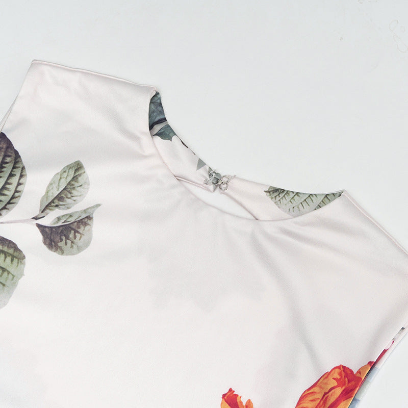 Crewneck flower print backless maxi dress  | Festival Outfits Women