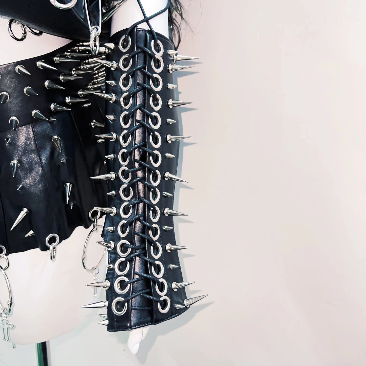 Lace up metal chain rivet applique PU leather top  | Festival Outfits Women