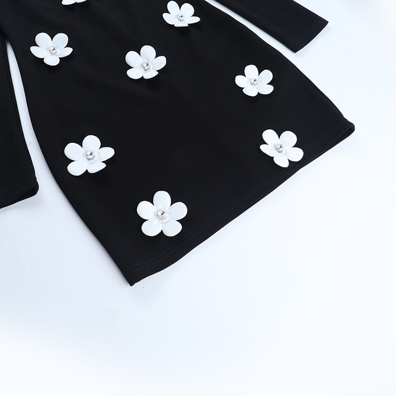 Long sleeve u neck flower applique mini dress  | Festival Outfits Women
