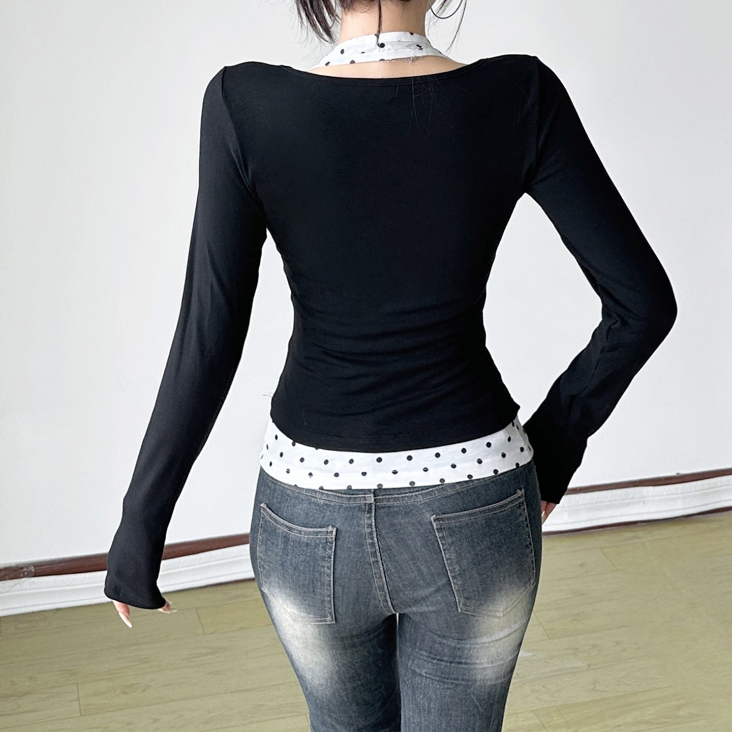 Long sleeve polka dot halter 2 piece top  | Festival Outfits Women