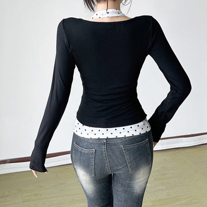 Long sleeve polka dot halter 2 piece top  | Festival Outfits Women