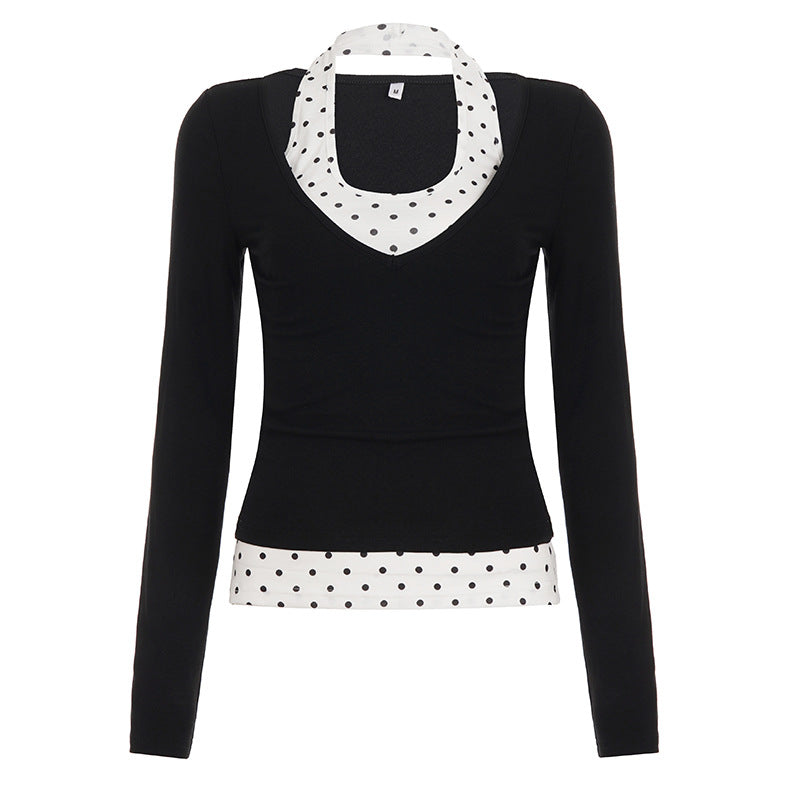 Long sleeve polka dot halter 2 piece top  | Festival Outfits Women