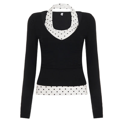 Long sleeve polka dot halter 2 piece top  | Festival Outfits Women