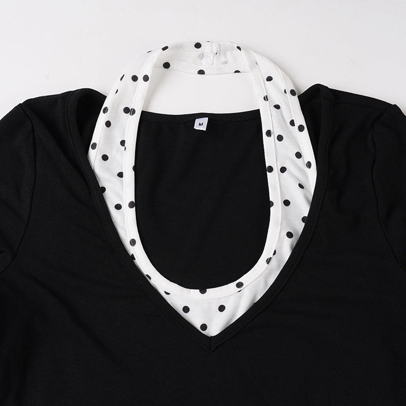 Long sleeve polka dot halter 2 piece top  | Festival Outfits Women