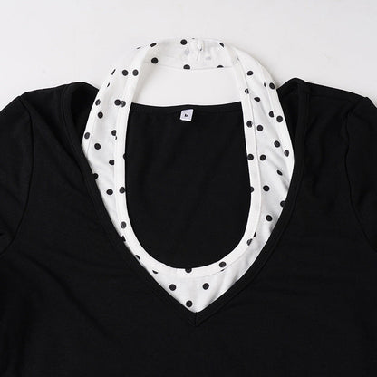 Long sleeve polka dot halter 2 piece top  | Festival Outfits Women
