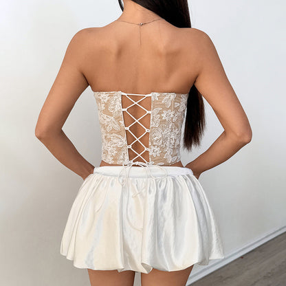 Bowknot lace up corset lace tube top  | Festival Outfits Women