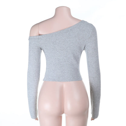 One shoulder long sleeve solid ribbed top  | Festival Outfits Women