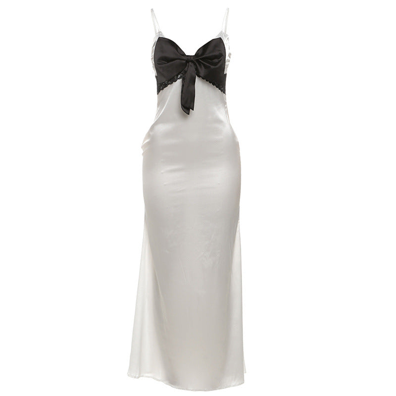 Bowknot v neck zip-up cami maxi dress  | Festival Outfits Women