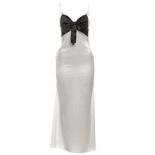 Bowknot v neck zip-up cami maxi dress  | Festival Outfits Women