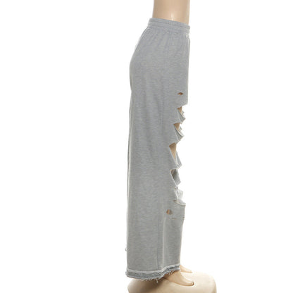 Ripped medium rise solid wide leg pant  | Festival Outfits Women