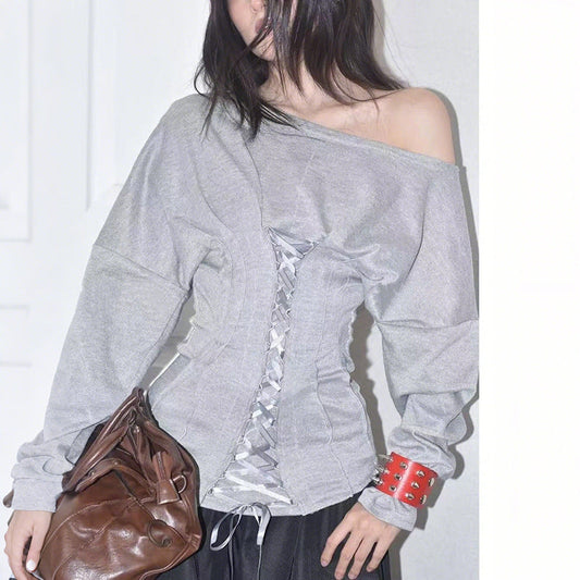 Off shoulder long sleeve lace up corset top  | Festival Outfits Women