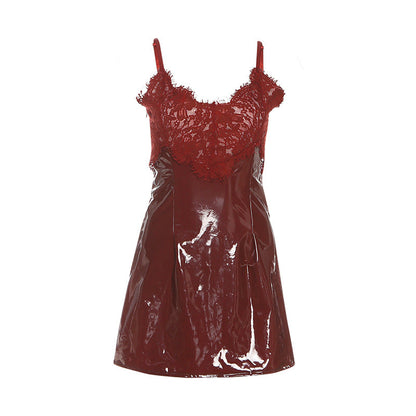 Lace hem v neck zip-up backless cami mini dress  | Festival Outfits Women