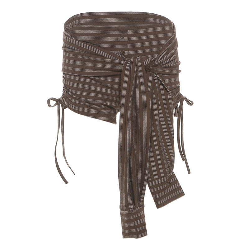 Self tie striped print button short pant  | Festival Outfits Women