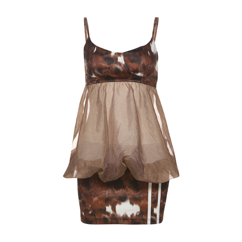 Ruched u neck print backless cami mini dress  | Festival Outfits Women