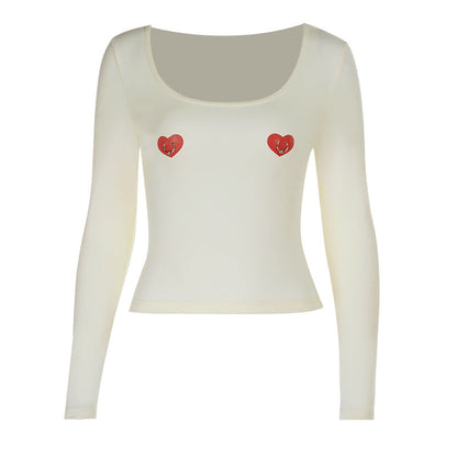 U neck long sleeve sweetheart print o ring top  | Festival Outfits Women