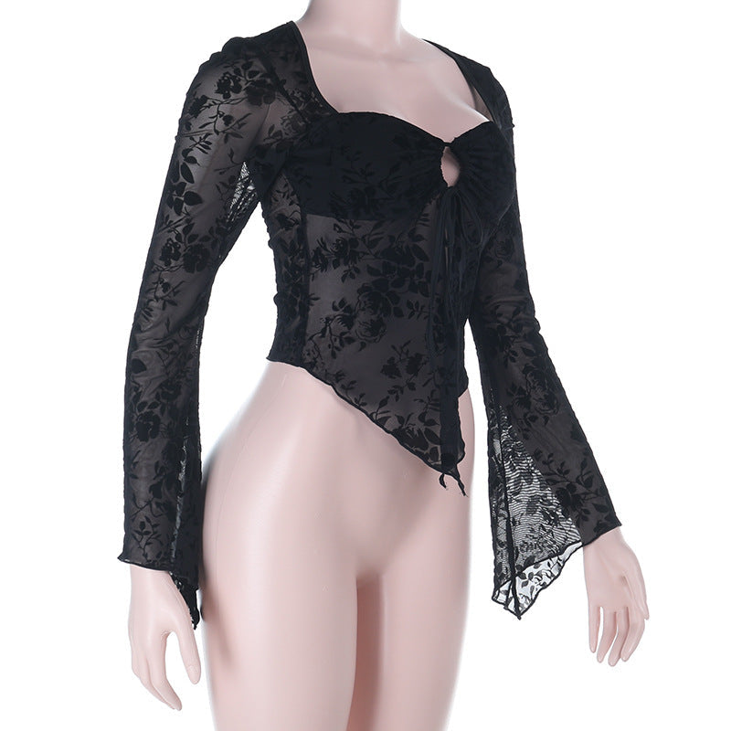 Long sleeve o ring self tie crop top  | Festival Outfits Women
