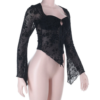 Long sleeve o ring self tie crop top  | Festival Outfits Women