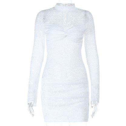 Long sleeve lace see through ruched mini dress  | Festival Outfits Women