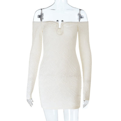 Long sleeve off shoulder textured mini dress  | Festival Outfits Women