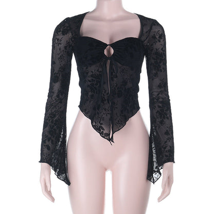 Long sleeve o ring self tie crop top  | Festival Outfits Women
