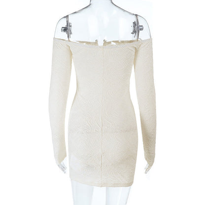 Long sleeve off shoulder textured mini dress  | Festival Outfits Women